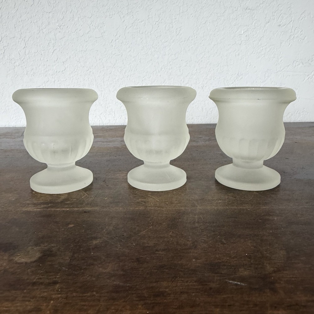 3 Vintage Frosted Glass Candle‎ Votive Holder or Trinket Dish